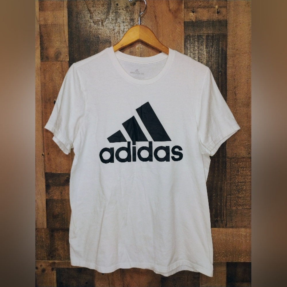 Adidas Mens Amplifier White Logo T-Shirt Size Large Short Sleeve